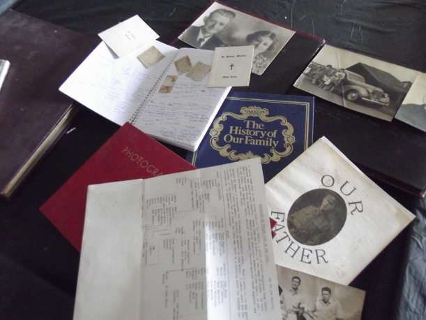 Some of the resources I had - photo albums, family records, newspaper clippings, memoirs, letters, family trees, etc.